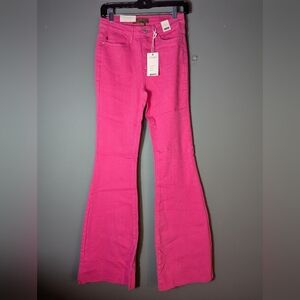 Judy Blue Hot Pink 3/26 Unhemed Bell Bottom Wide Leg Raw Hem Pants